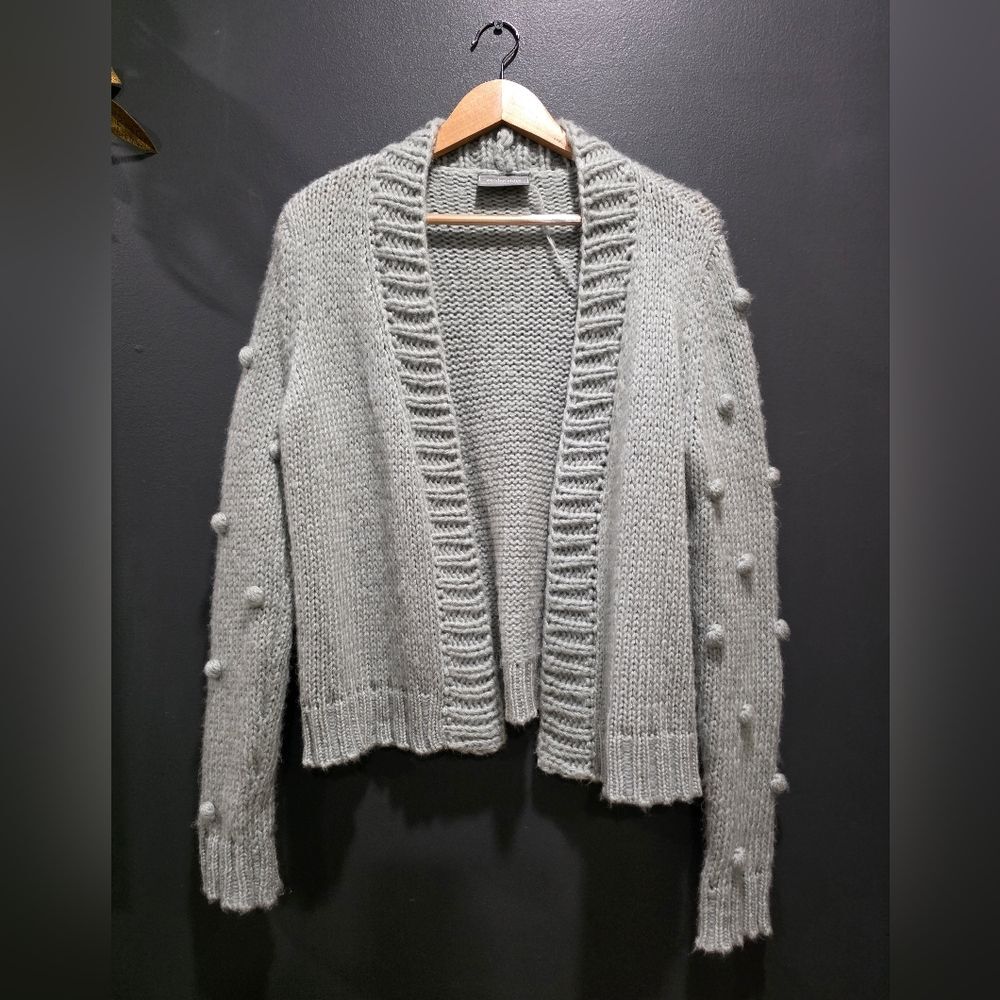 Wooden Ships Gray Chunky Knit Open Front Bobble Sleeve Cardigan S Mohair Jumper